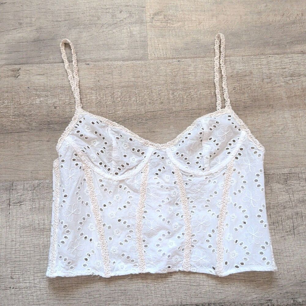 Zara White Eyelet Broderie Anglaise Corset Crop Top Women's Size S Bralet EUC!